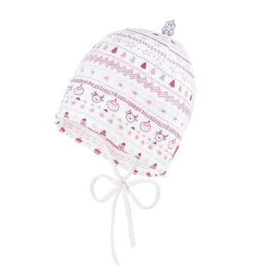 maximo Girl s Beanie Nicky pluche wol wit-bordeaux