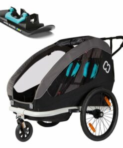 hamax Kinderfietskar Traveller inclusief dissel en buggywiel Black /Grijs/Blauw inclusief Wheelblades